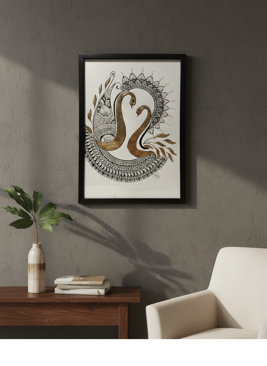 Mockup of the mandala swans painting